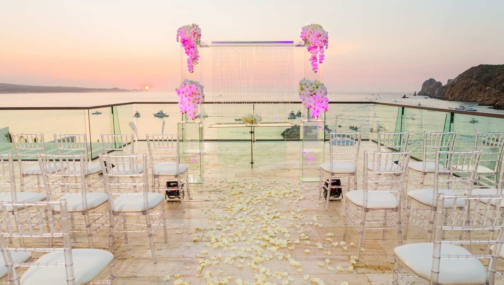 Purple Rooftop Lounge ceremony — Breathless Cabo San Lucas destination wedding venue