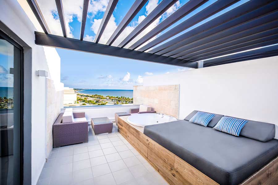 Sky View Suite rooftop terrace bed