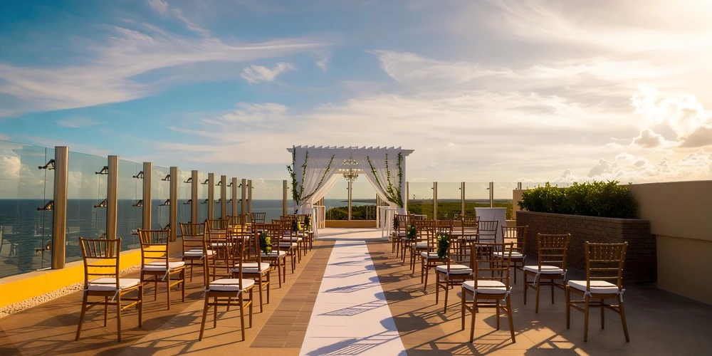 Sky Terrace evening reception — Generations Riviera Maya rooftop wedding venue