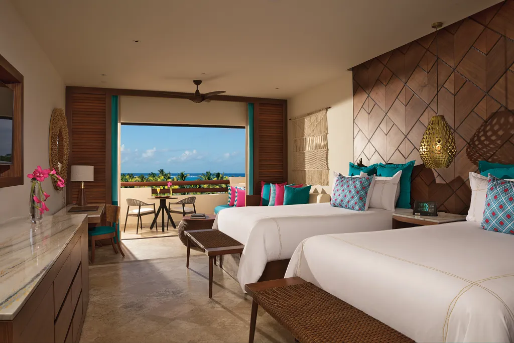 Junior Suite Partial Ocean View double beds — Secrets Maroma Beach