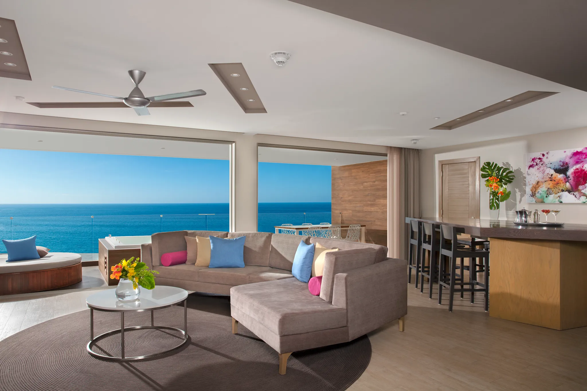 PC Presidential Suite Ocean Front living room at Secrets Riviera Cancun
