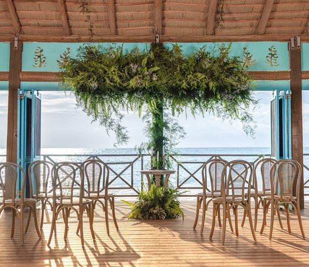 Blue Marlin Palapa over-water ceremony — Sanctuary Cap Cana destination wedding