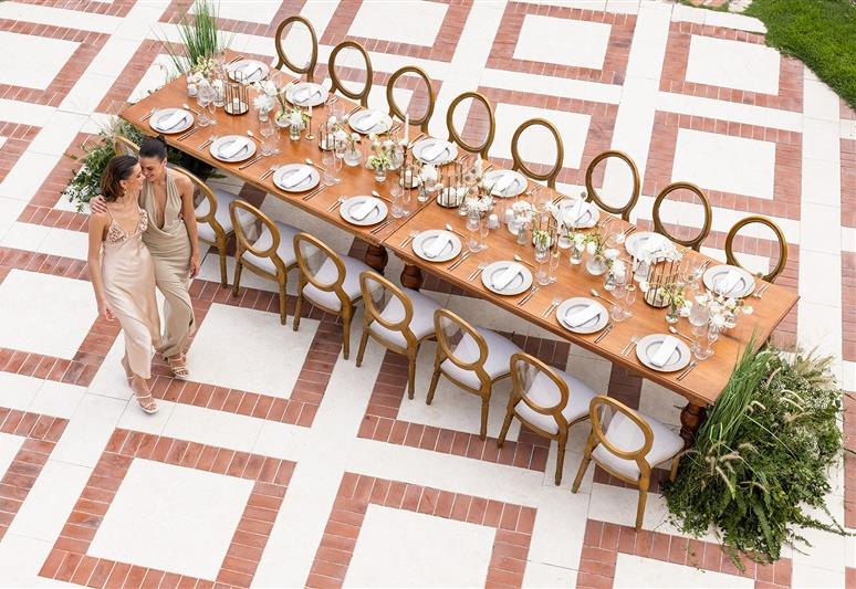 Casabella Patio aerial family-style table — Sanctuary Cap Cana destination wedding
