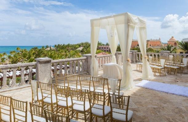Juliet's Balcony private colonial ceremony setup — Sanctuary Cap Cana destination wedding