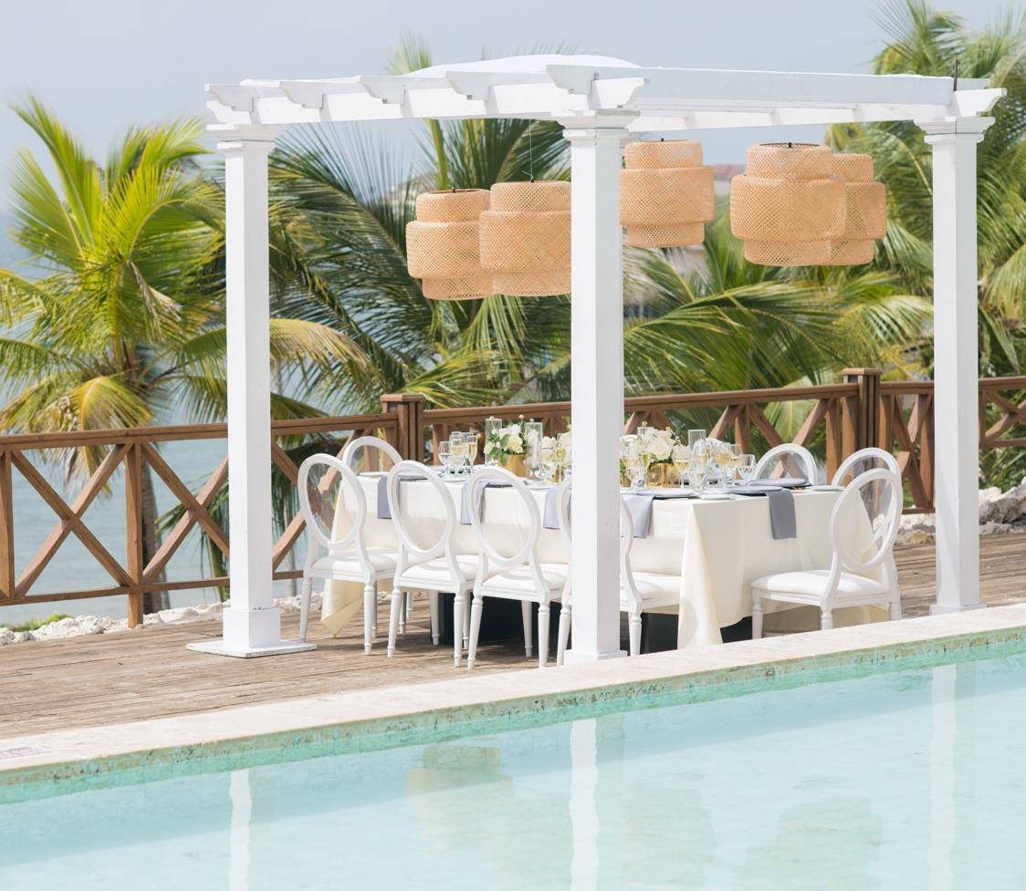 Ocean Lounge pergola with ocean and pool views — Sanctuary Cap Cana destination wedding