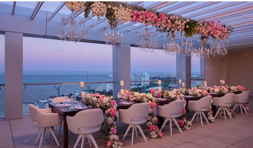 Caribbean Terrace floral arch — Breathless Cancun Soul