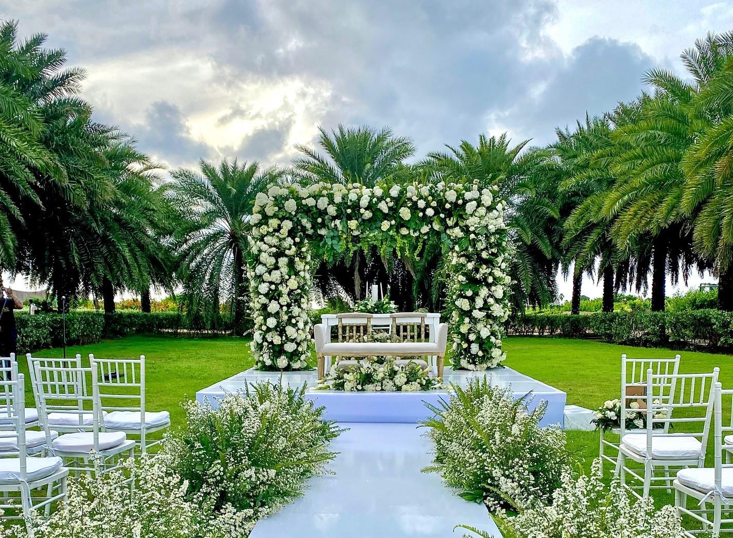 Garden Ceremony White Floral Arch — Dreams Karibana Cartagena