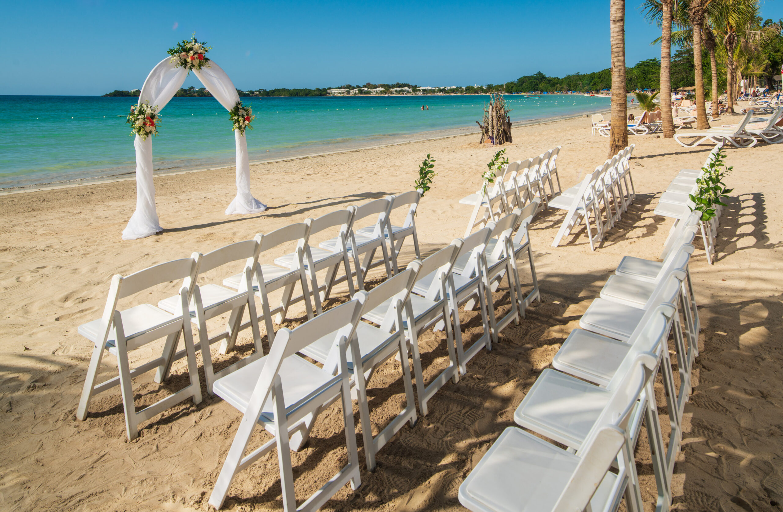 Beach wedding setup at RIU Palace Tropical Bay — Bloody Bay, Negril, Jamaica