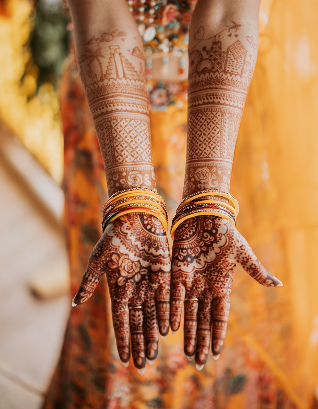 Mehndi ceremony with intricate henna designs