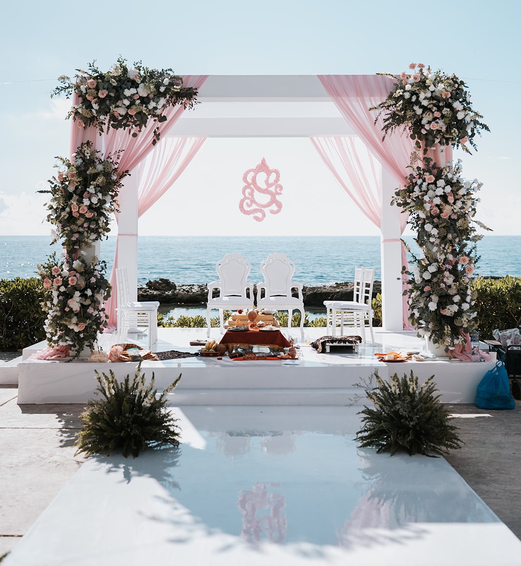 Wedding ceremony with mandap and fire