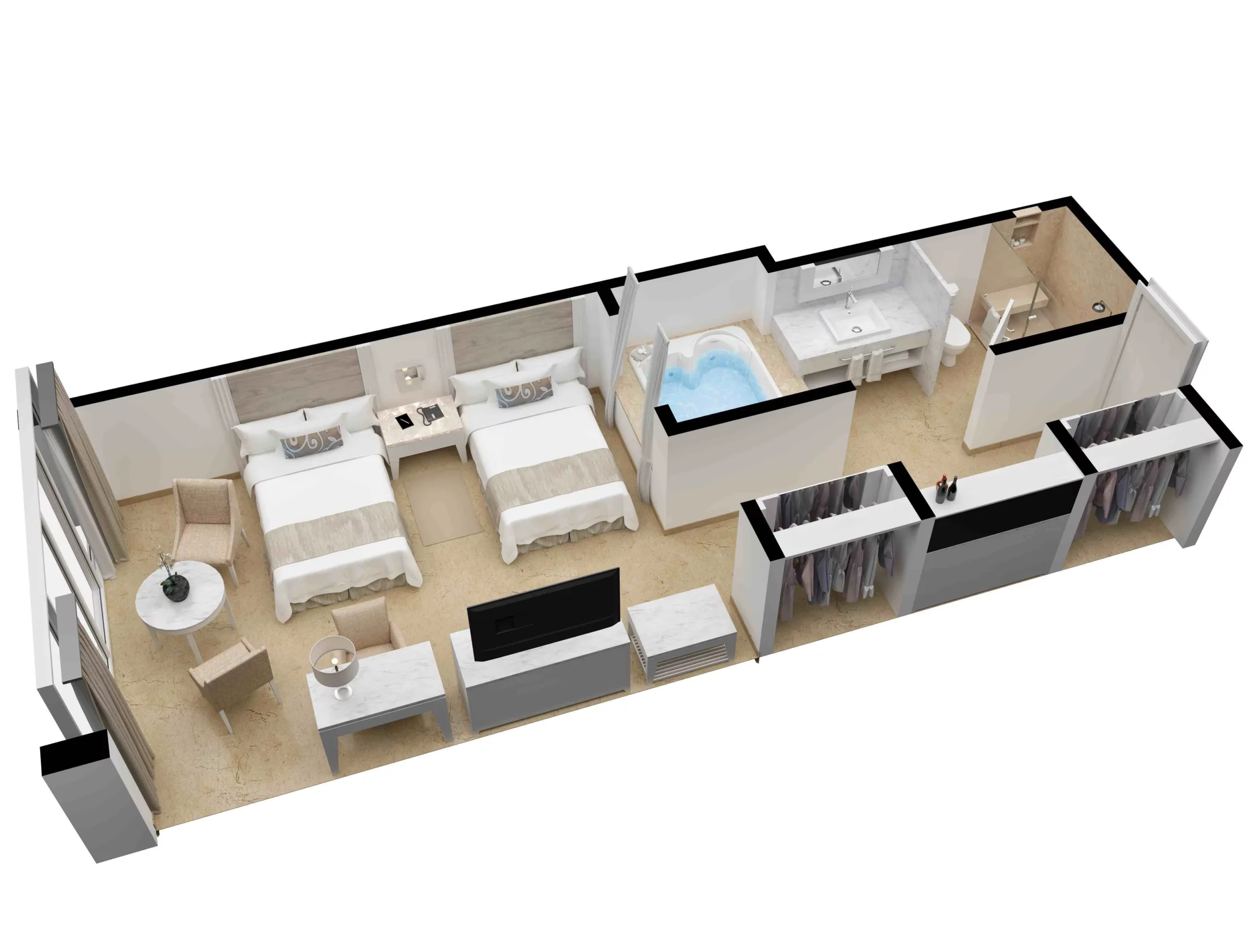 Royale Deluxe Ocean View Double Beds Layout — Le Blanc Cancun
