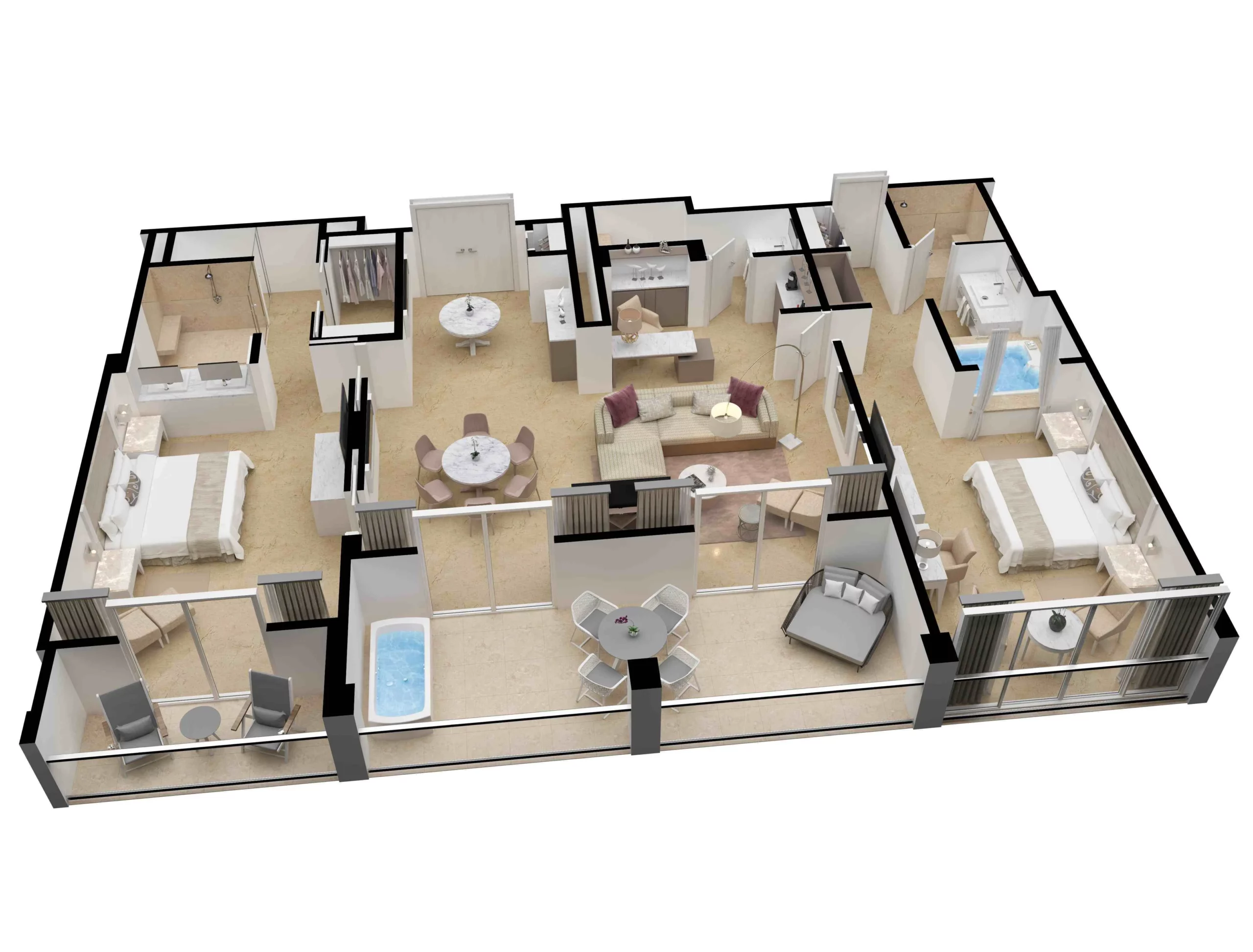 Royale Presidential Suite Two Bedrooms Layout — Le Blanc Cancun
